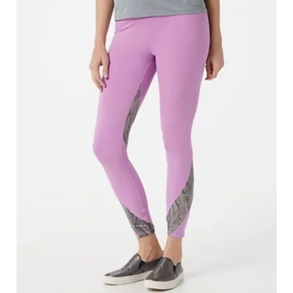 Soulgani Active Leggings Womens 2XP‎ Violet High Waist Printed Panels Athleisure